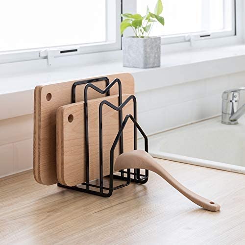 Kitchen Countertop Cutting Board Lids Rack Organizer Black 2 Pack
