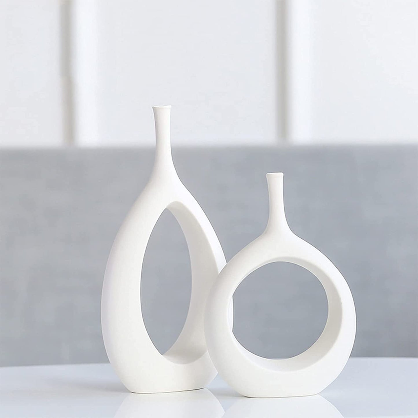 Ceramic Flower Vase Donut Hollow 2 Pcs Set