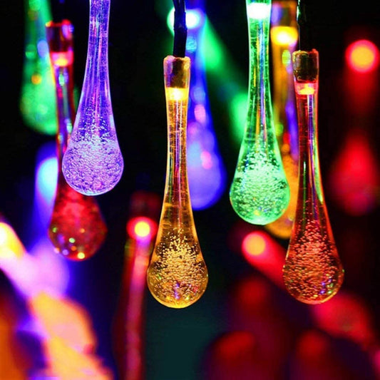 Solar String Lights, Outdoor Waterproof Fairy Light 6.2m 30 LED Multi Color Waterdrop Lighting for Christmas, Garden Patio Indoor Party, Bedroom, Xmas, Yard, Proch Decoration