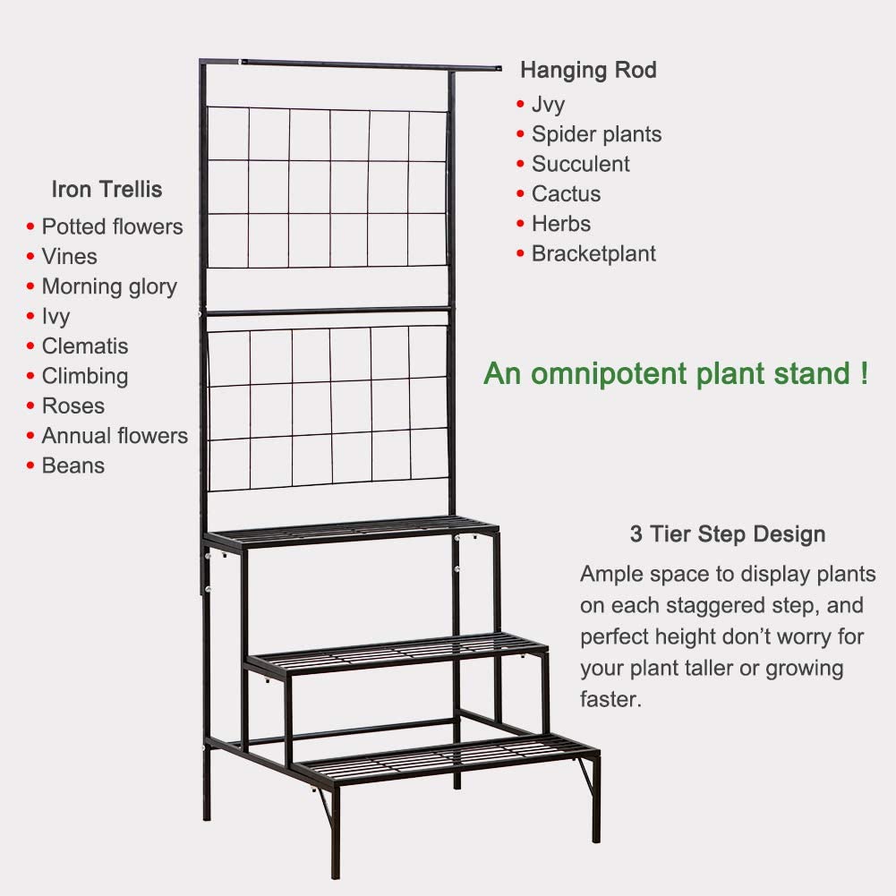 Plant Stand Metal 3-Tier with Hanging Planter Shelves