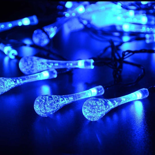 Solar String Lights, Outdoor Waterproof Fairy Light 6.2m 30 LED Blue Waterdrop Lighting for Christmas, Garden Patio Indoor Party, Bedroom, Xmas, Yard, Proch Decoration