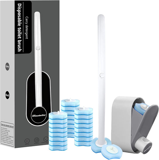 Disposable Toilet Brush Bowl Brush with 8 Toilet Wand Refills  - Gray