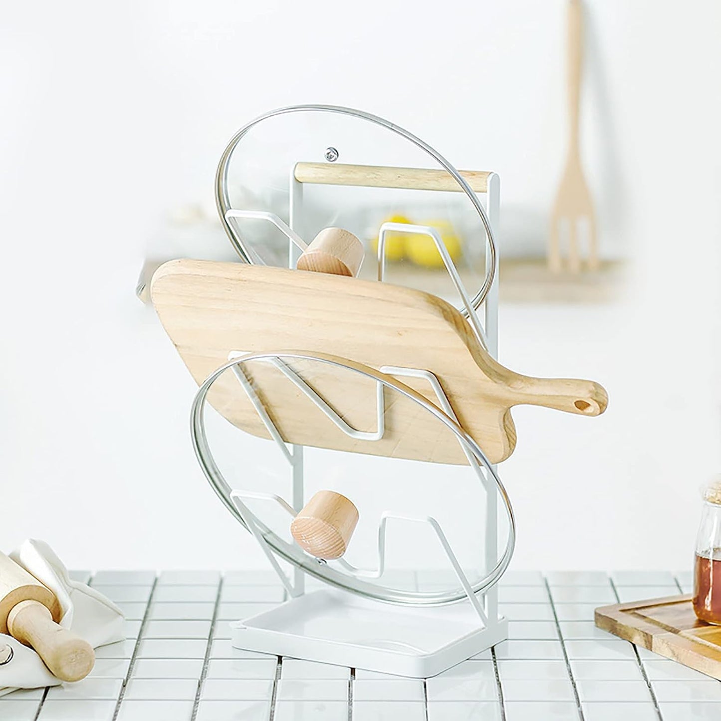 Kitchen Pot Lid Rack Holder Over Sink Drainer Shelf Compatible with Kitchen Supplies Storage Counter Organizer
