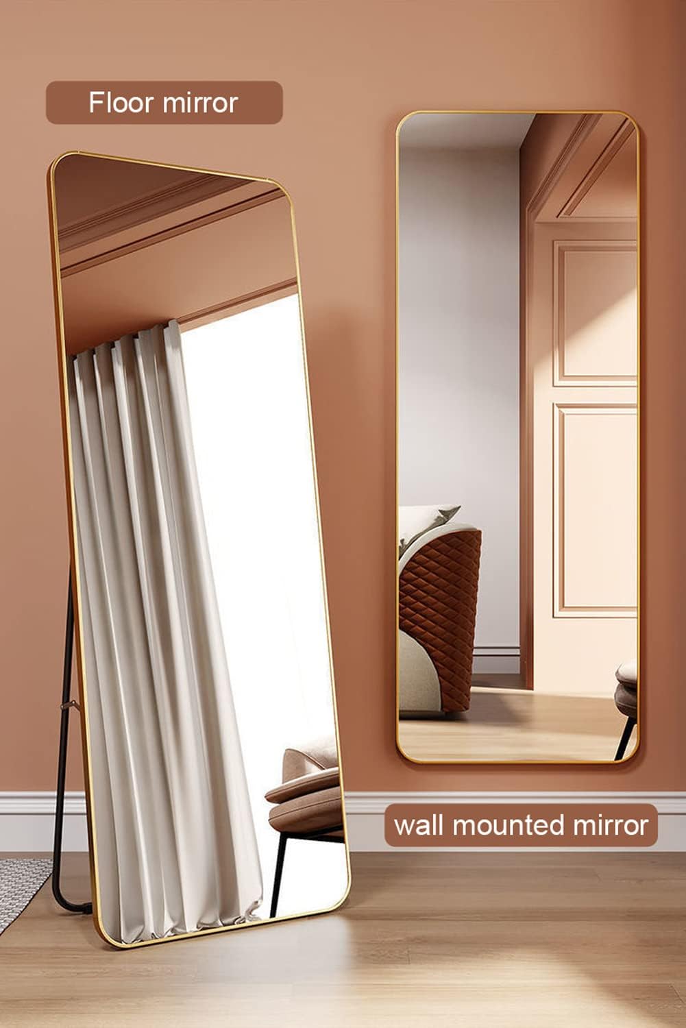Full Body Mirror Full Length 165 cm Aluminum Frame Modern Round Corner Wall Mirrors Floor Mirror