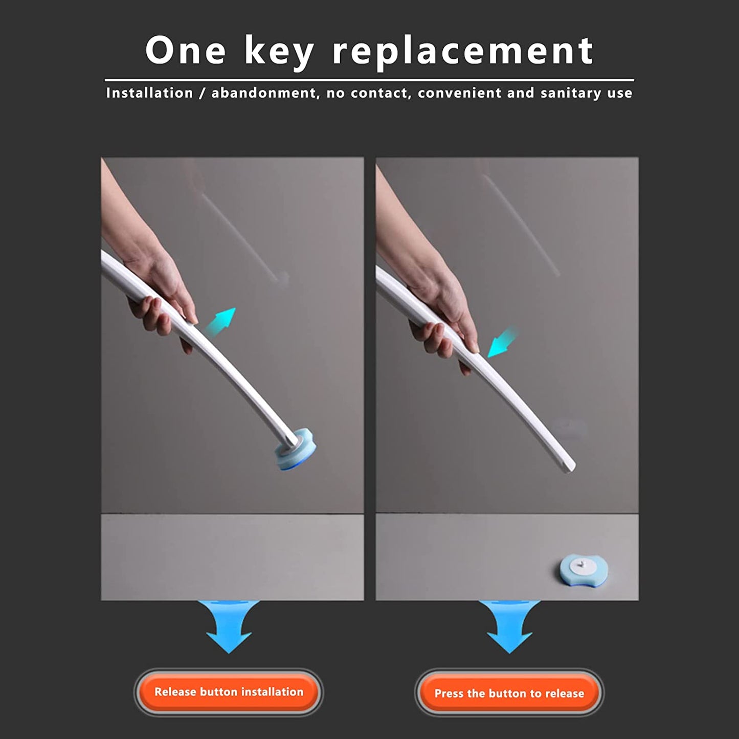 Disposable Toilet Brush Bowl Brush with 8 Toilet Wand Refills  - Gray