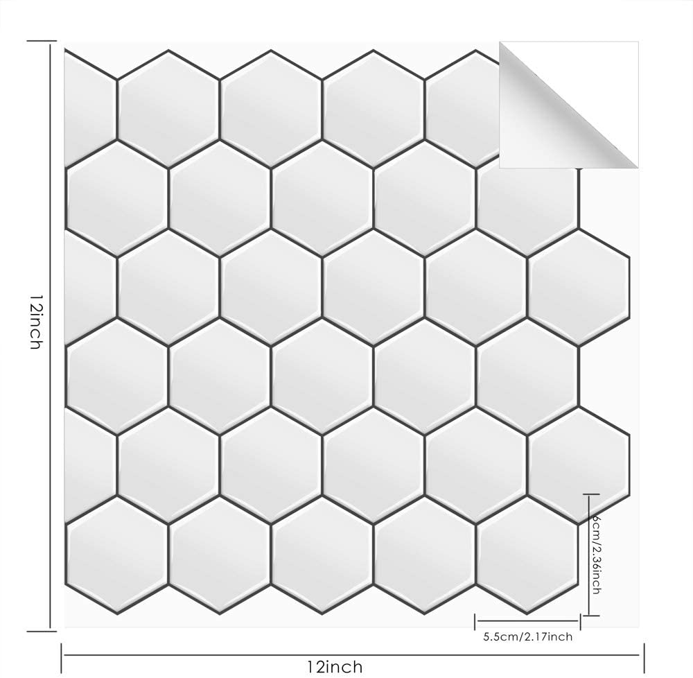 5-Sheet Self-Adhesive 3D Tiles Peel and Stick Backsplash, 30cm x 30 cm. Subway 3D Wall Panels, Beehive