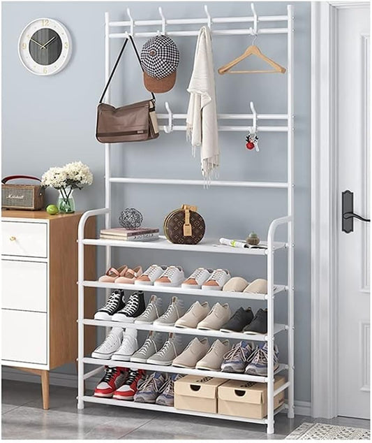 5 Tier Coat Rack Shoe Shelf Storage Organizer 169x80cm White