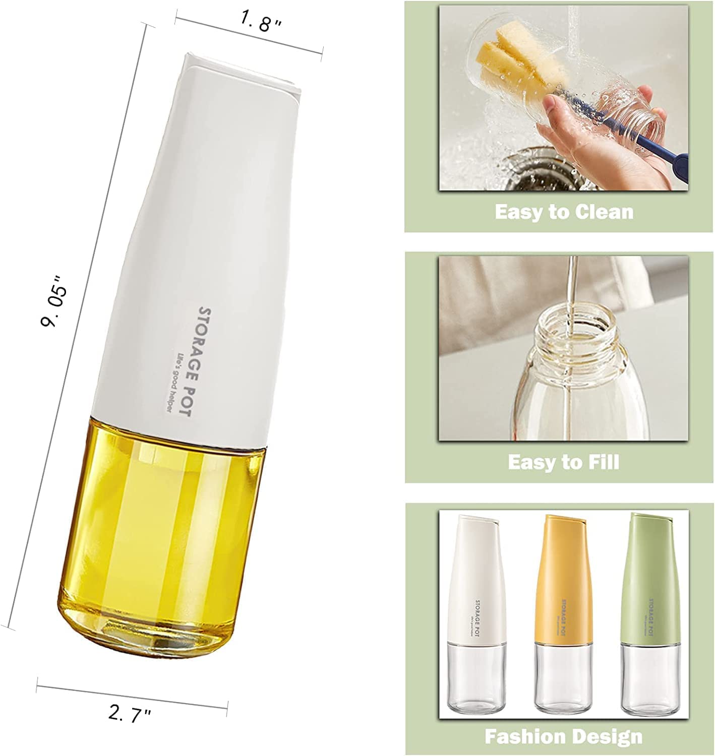 Oil Bottle 500ml Glass Oil Dispenser, Oil and Vinegar Dispenser with Silica Gel Pourers - White