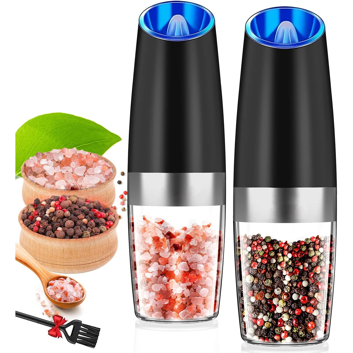 2X Electric Pepper Salt Grinder Mill Operated LED Light Battery Automatic