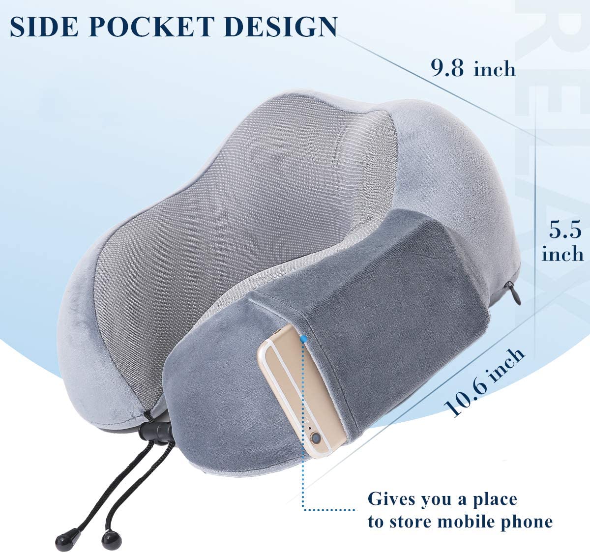 Travel Pillow Memory Foam Neck Pillow with Washable Cover Gray
