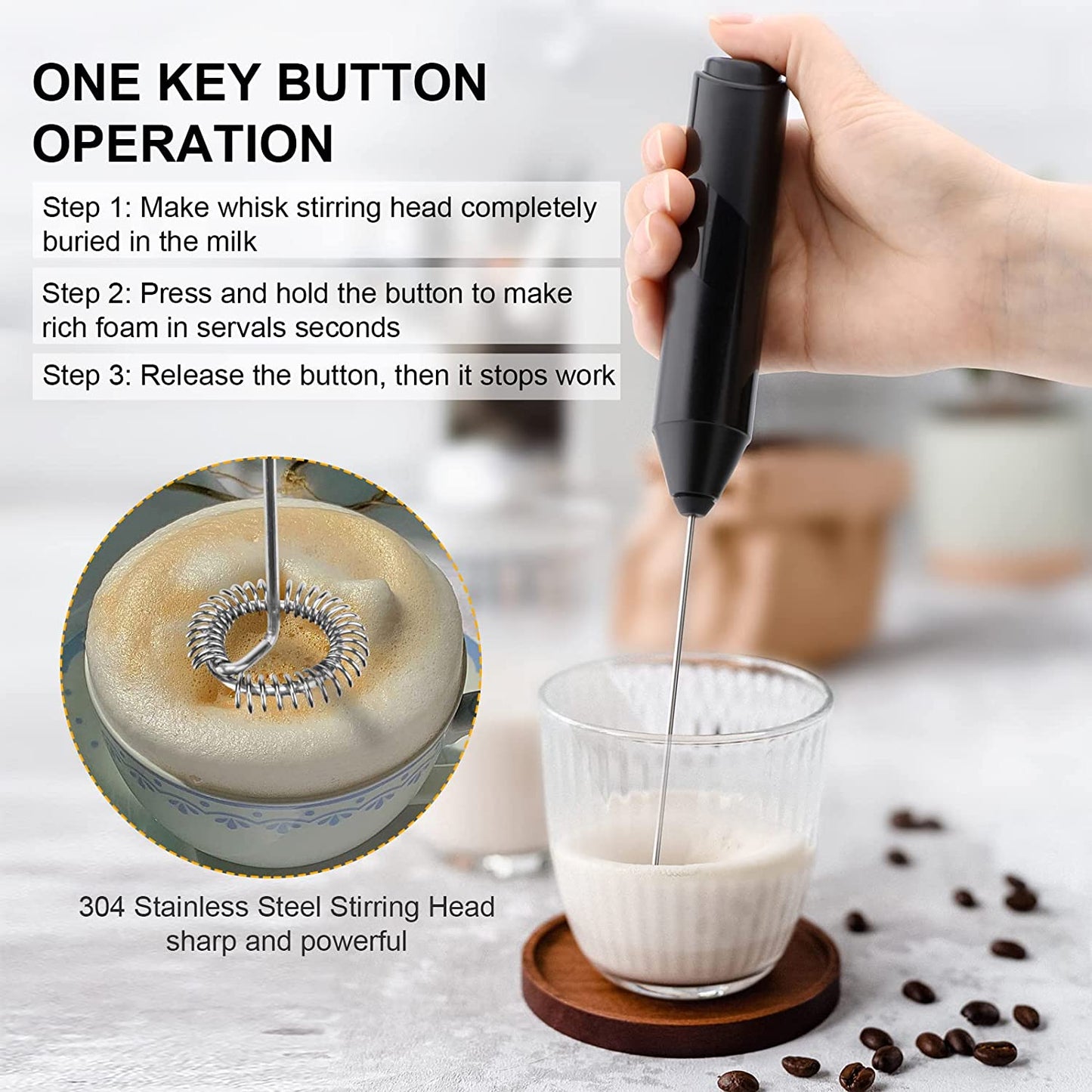 Handheld Electric Milk Frother Drink Coffee Mixer Foam Maker with Stand