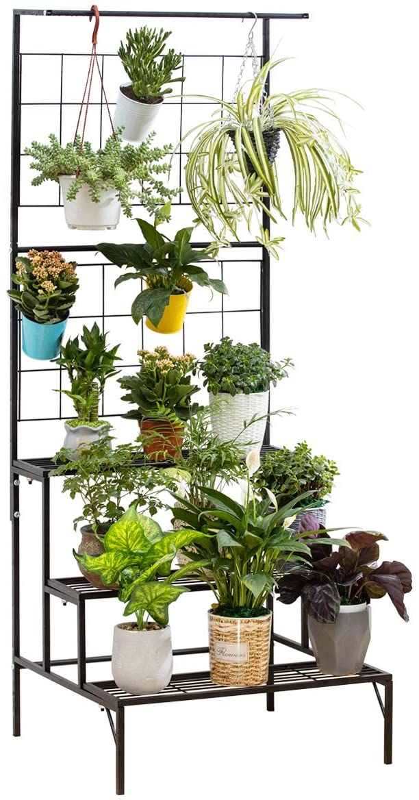 Plant Stand Metal 3-Tier with Hanging Planter Shelves