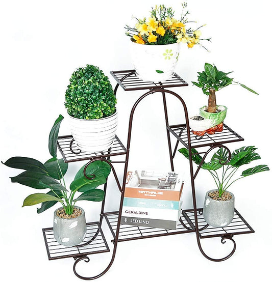 Plant Stand 6 Tier Metal Shelves Flower Pot Display Brown
