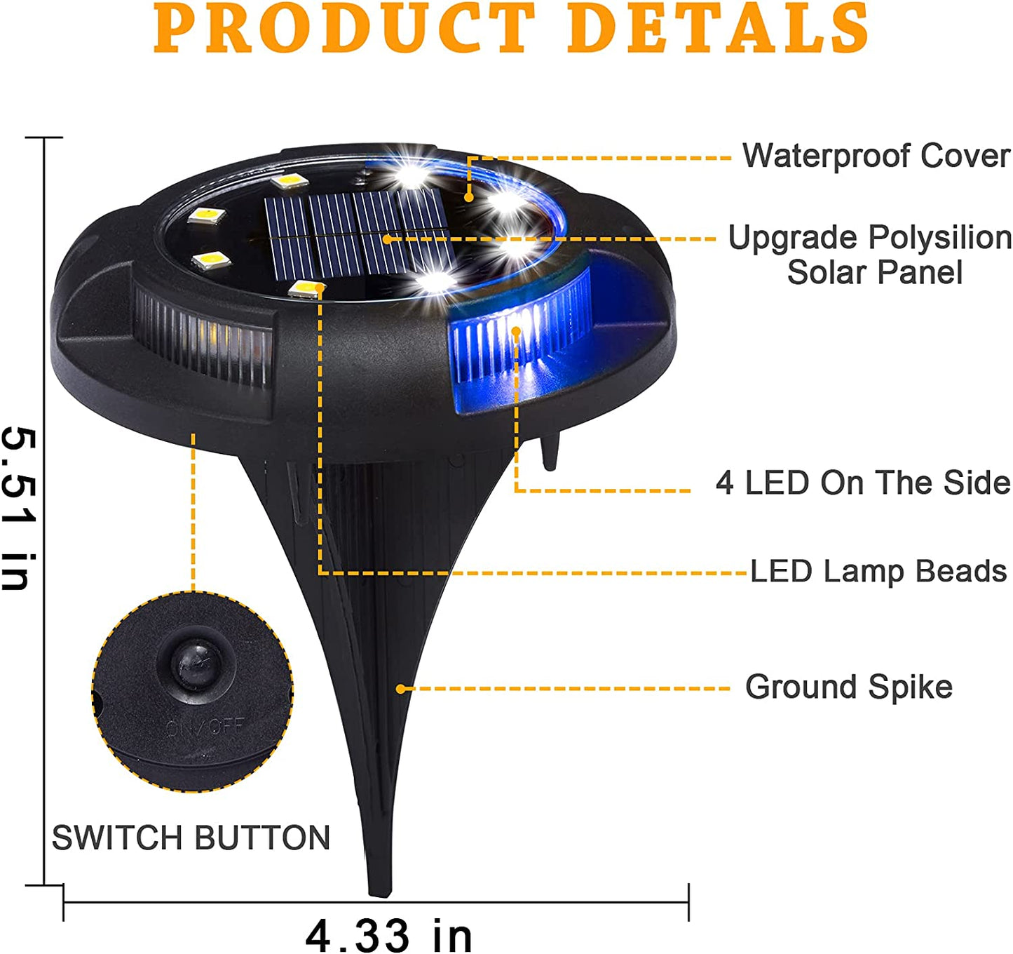 Solar Ground Lights 8+4 LED Solar Lawn Lights 4 Pack