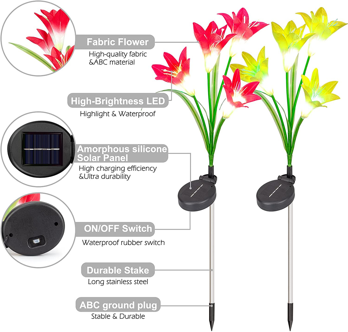 Outdoor Solar Garden  Lights Bigger Lily (2 Pack) - Blue