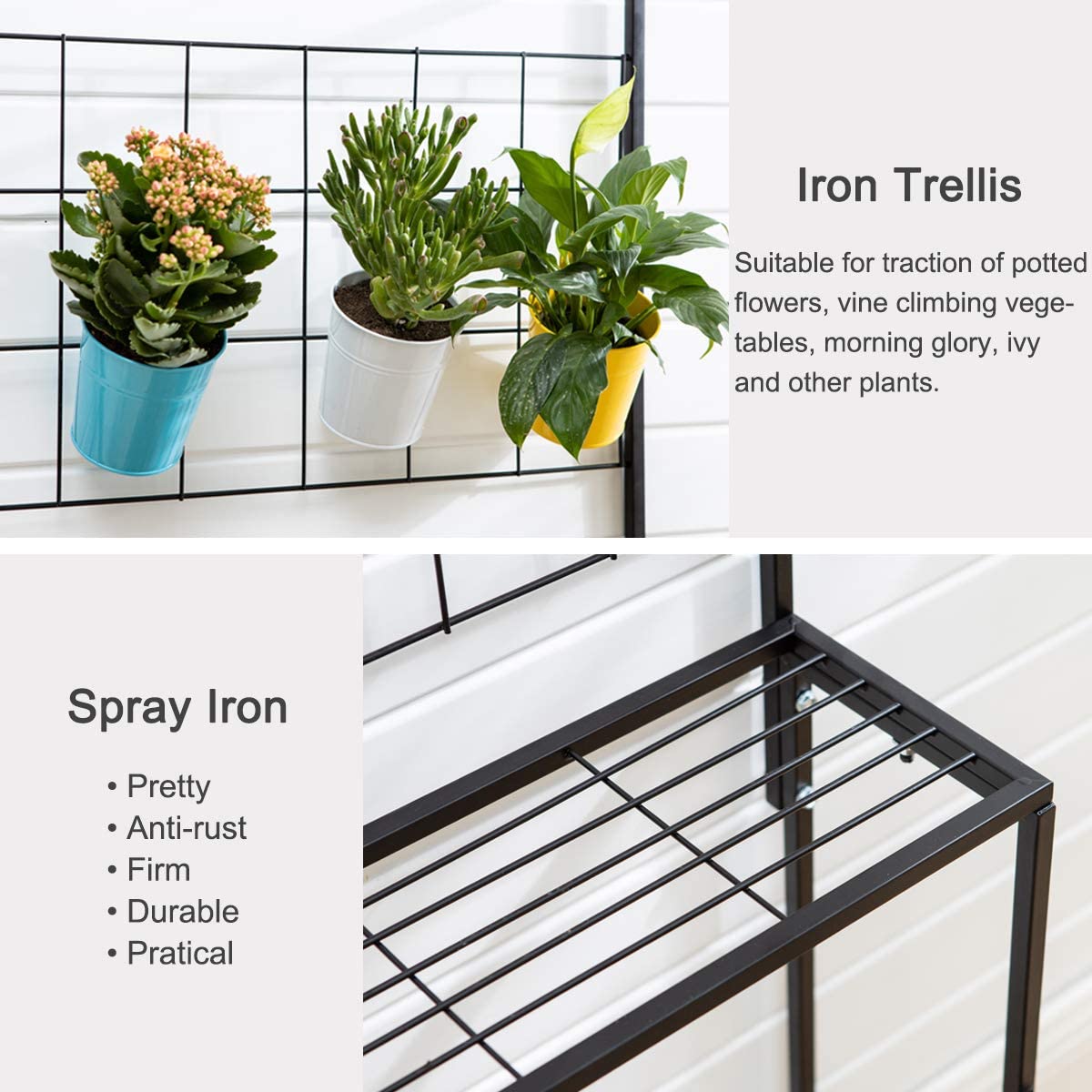 Plant Stand Metal 3-Tier with Hanging Planter Shelves