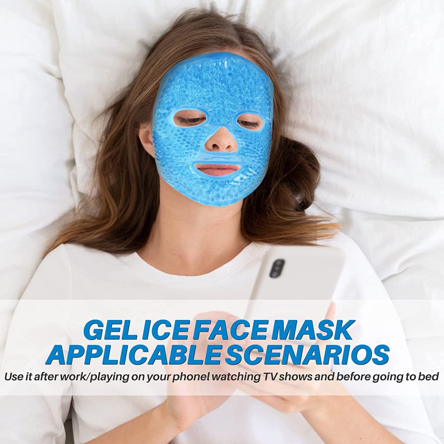 Cold Face Eye Mask Ice Pack Reduce Face Puff,Dark Circles,Gel Beads Hot Heat Cold Compress Pack,Face SPA for Woman Sleeping, Pressure, Headaches, Skin Care[Blue]