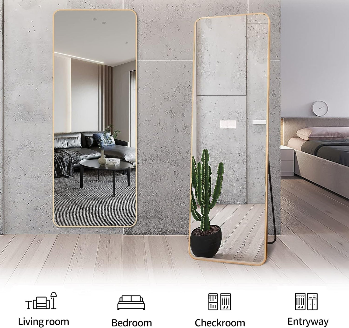 Full Body Mirror Full Length 165 cm Aluminum Frame Modern Round Corner Wall Mirrors Floor Mirror