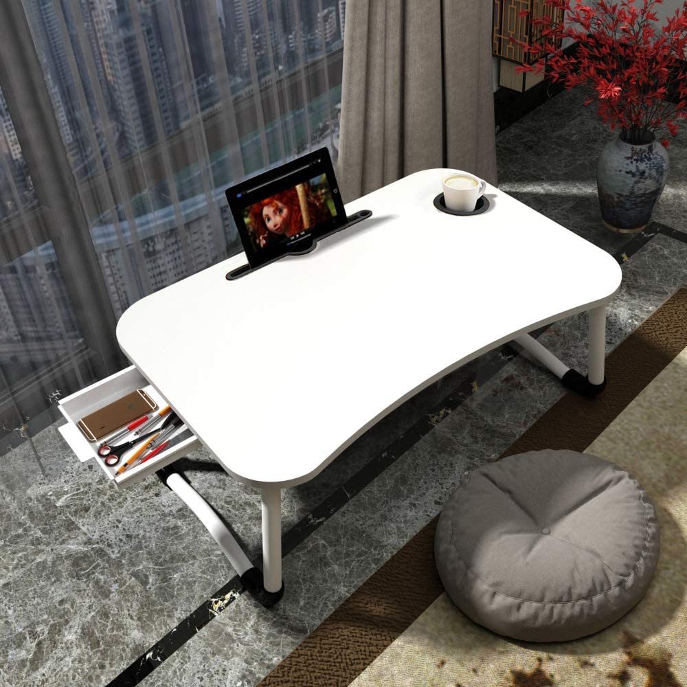 Laptop Bed Table with Drawer White