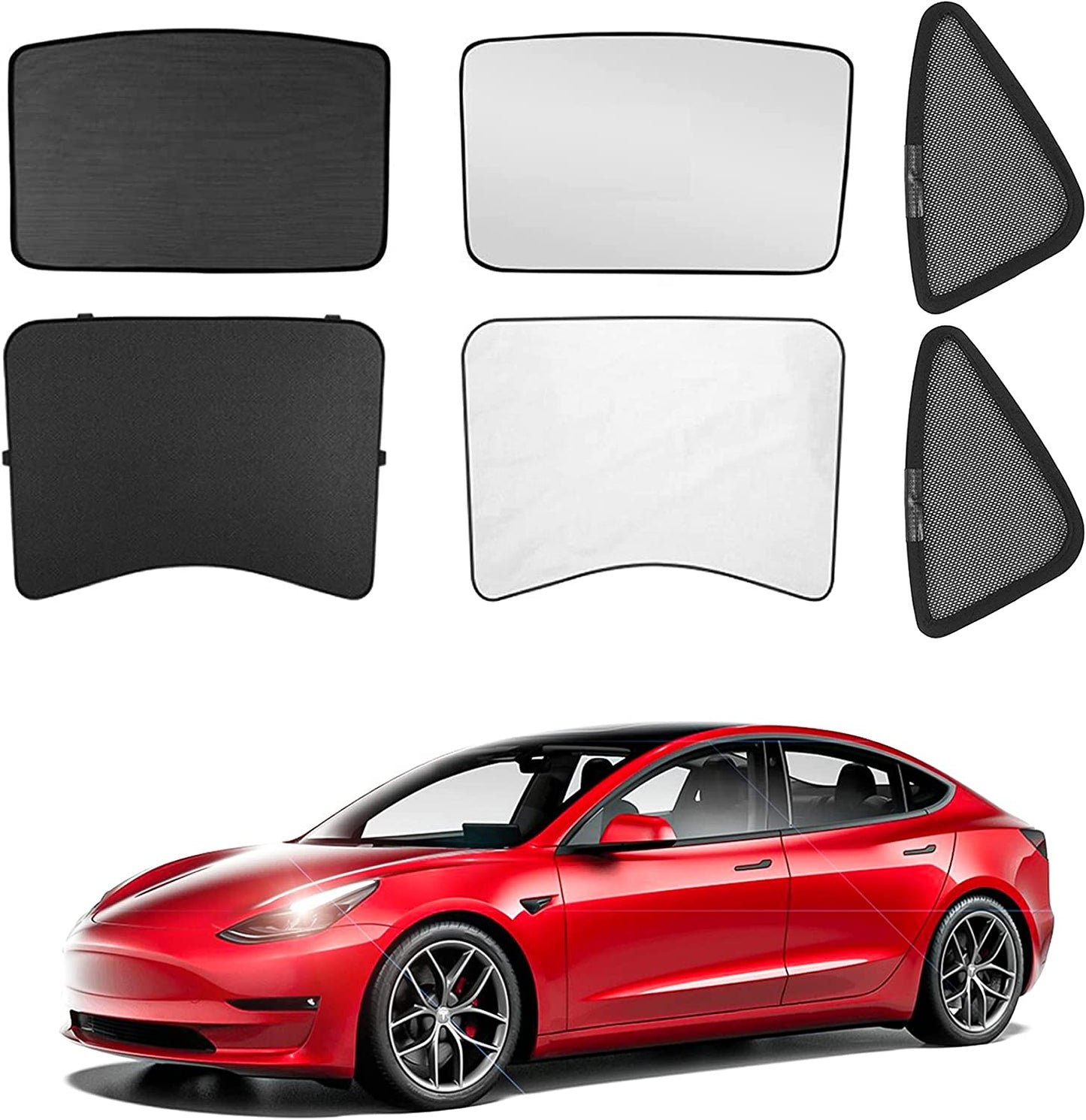 Tesla Model 3 Sunshades 2022 2021 Glass Roof and Half Rear Window Sunshade Foldable with UV/Heat Insulation Film Cover Set(6Pcs)
