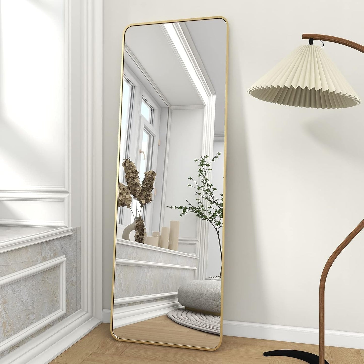 Full Body Mirror Full Length 165 cm Aluminum Frame Modern Round Corner Wall Mirrors Floor Mirror