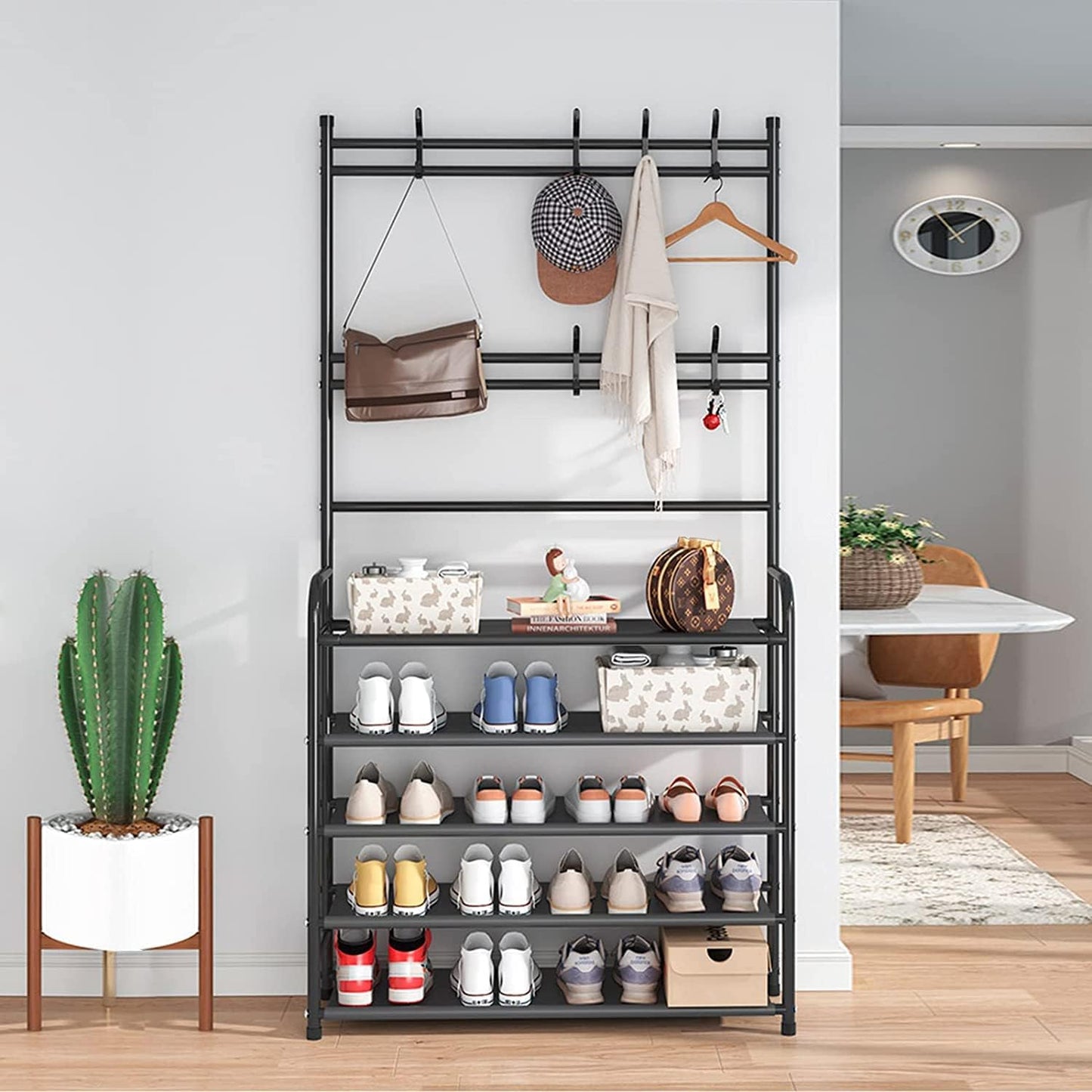5 Tier Coat Rack Shoe Shelf Storage Organizer 169x80cm Black