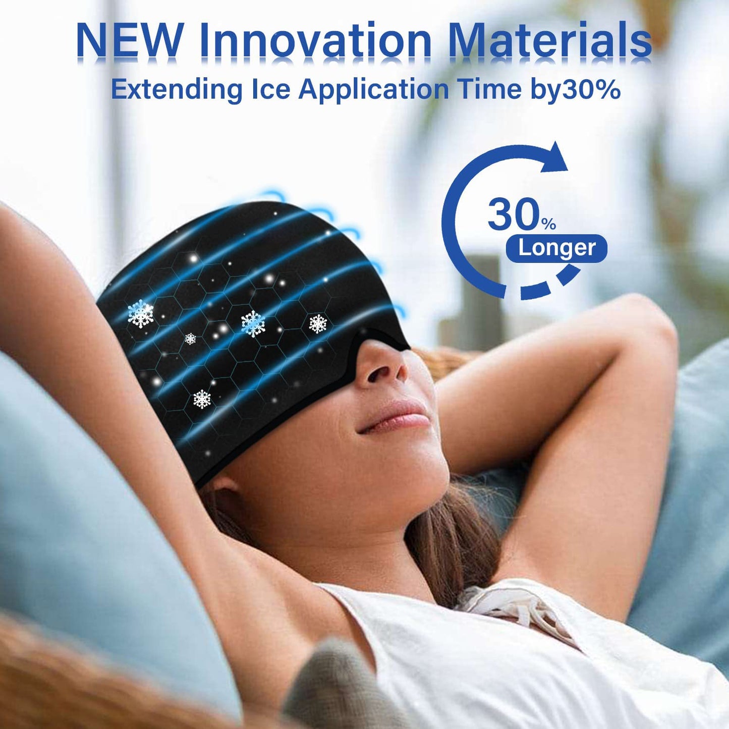 Double Form Fitting Head Gel Ice Cap, Cold Therapy  Ice Head Wrap Ice Pack Mask, Cold Cap, Migraine Relief Cap