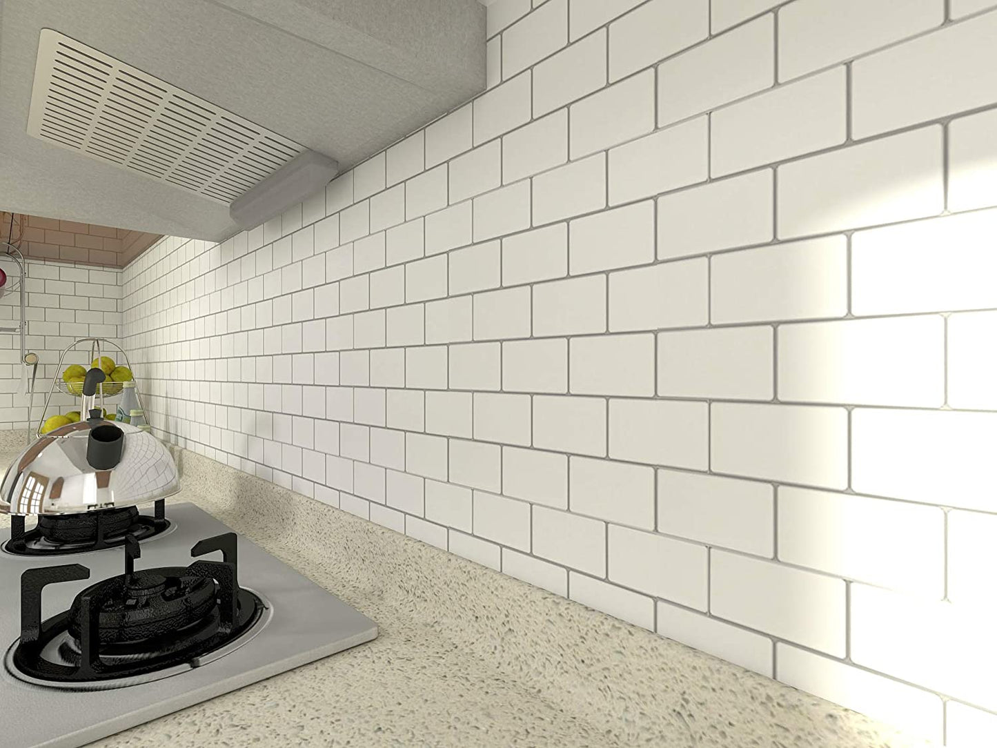 5-Sheet self-adhesive 3D tiles Peel and Stick Backsplash, 30cm x 30 cm. Subway 3D Wall Panels, Mono White with Gray Grout