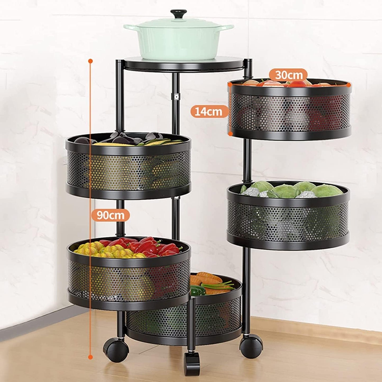 Kitchen Storage Trolley Shelf 5 Tier Cycle Metal