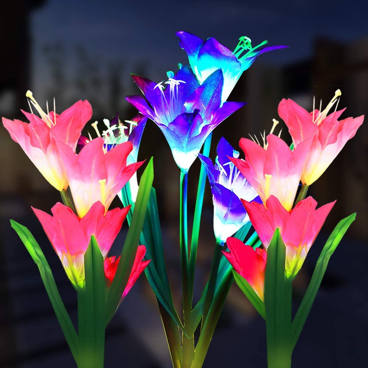 Outdoor Solar Garden  Lights Bigger Lily (2 Pack) - Blue