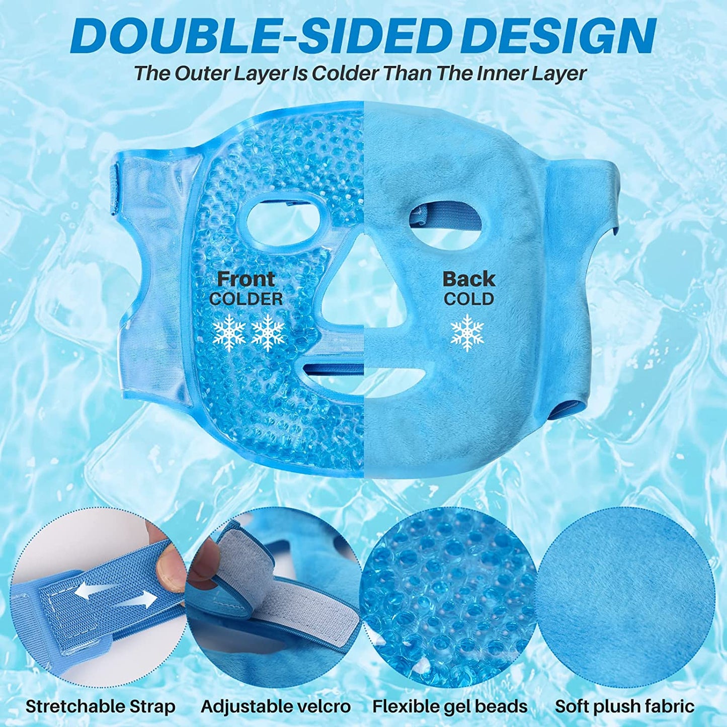 Cold Face Eye Mask Ice Pack Reduce Face Puff,Dark Circles,Gel Beads Hot Heat Cold Compress Pack,Face SPA for Woman Sleeping, Pressure, Headaches, Skin Care[Blue]