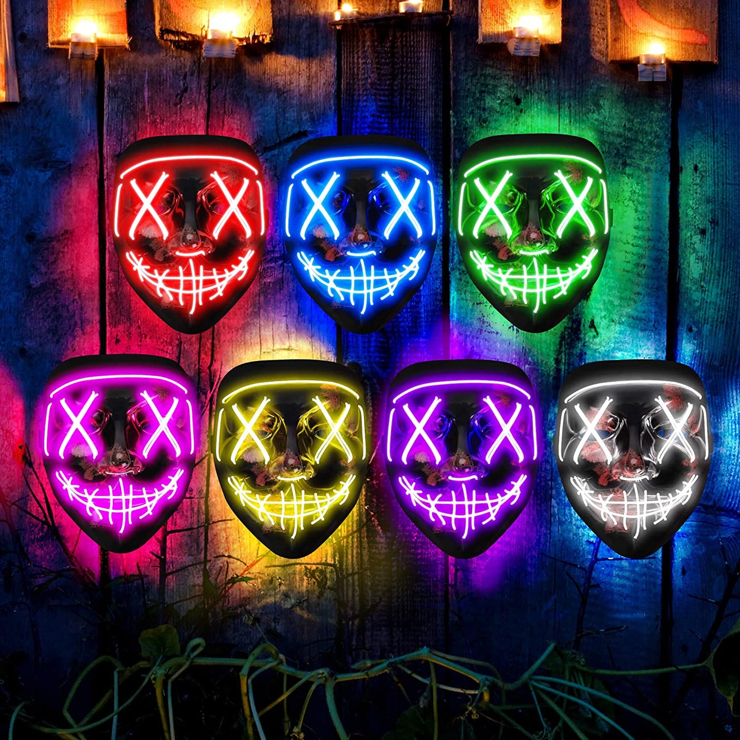 Colplay LED Light Up Halloween Mask,Scary Glow LED Face Mask with 3 lighting Modes & El Wire for Costume&Cosplay Party - Green