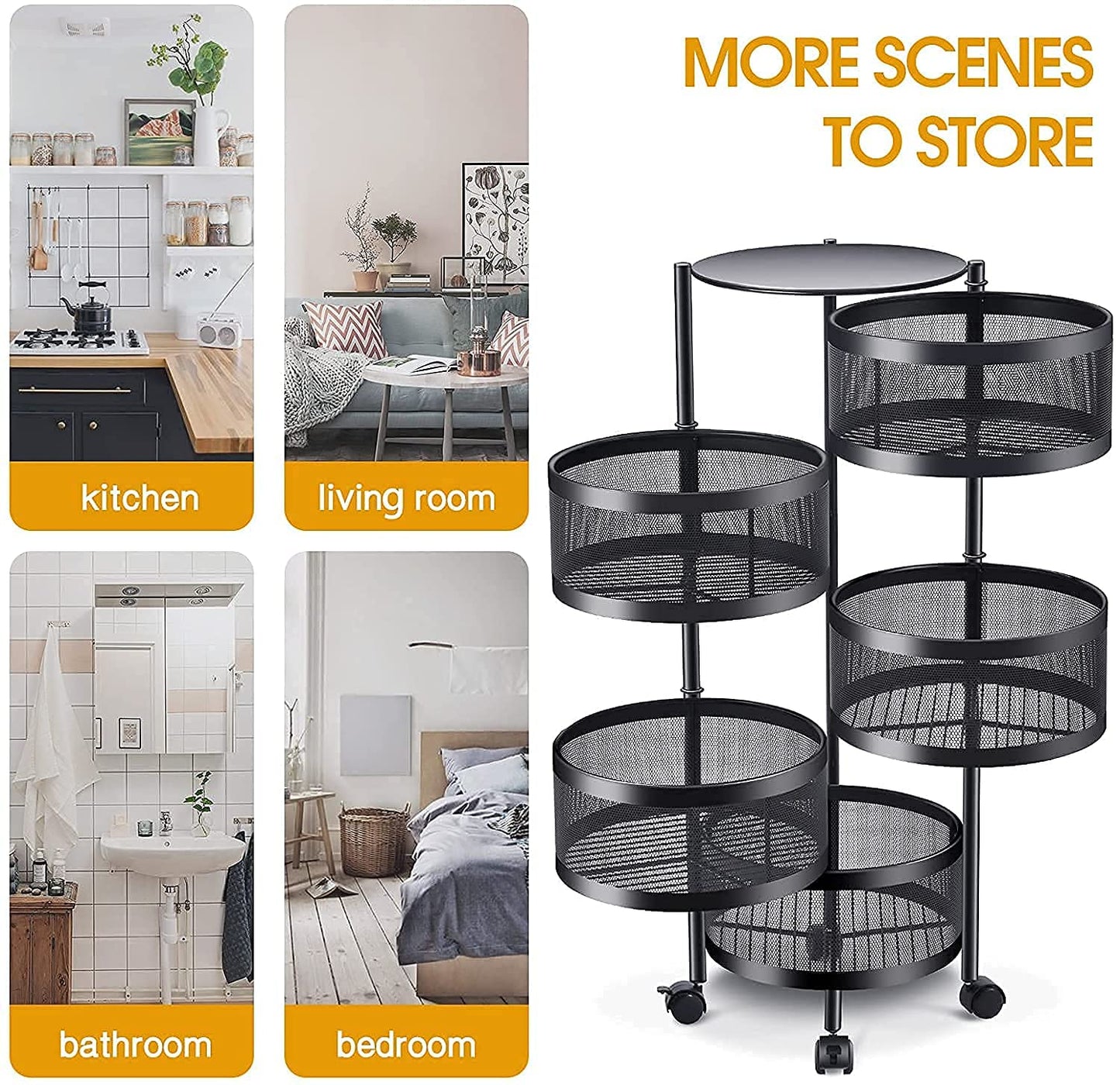 Kitchen Storage Trolley Shelf 5 Tier Cycle Metal