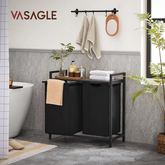 VASAGLE Laundry Basket, 2-Compartment Laundry Hamper