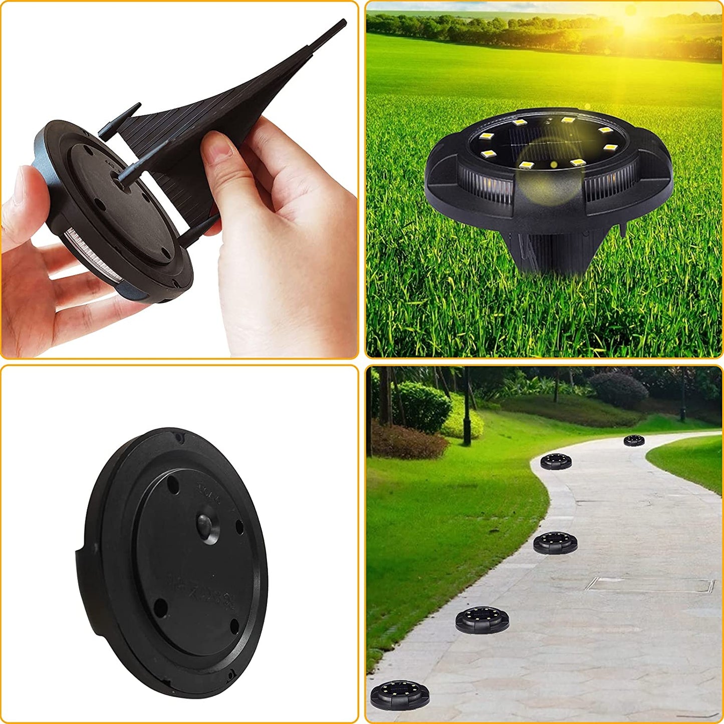 Solar Ground Lights 8+4 LED Solar Lawn Lights 4 Pack