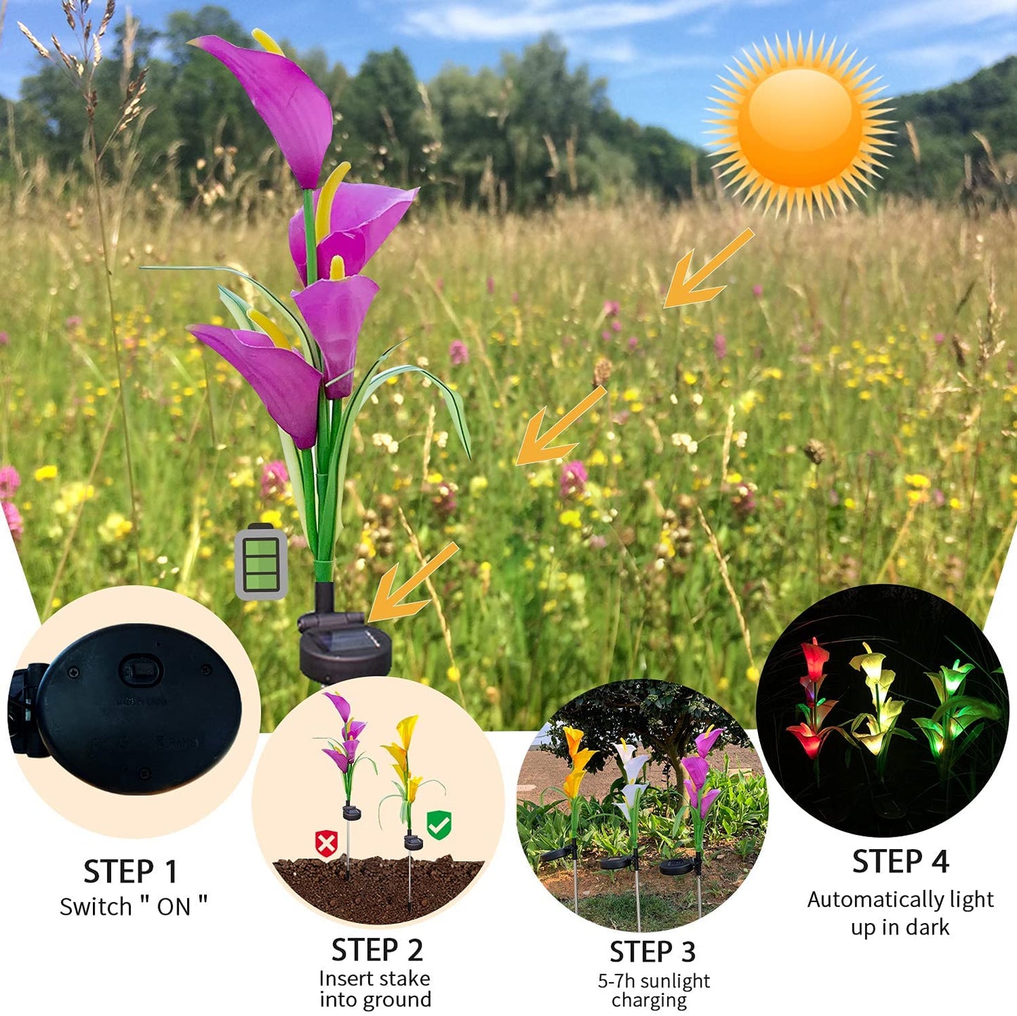 Outdoor Solar Garden  Lights Calla Lily (2 Pack)- Purple