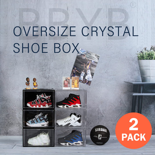 2 Pack Shoe Boxes for Display Shoes Sneakers Storage Black (Long side open)