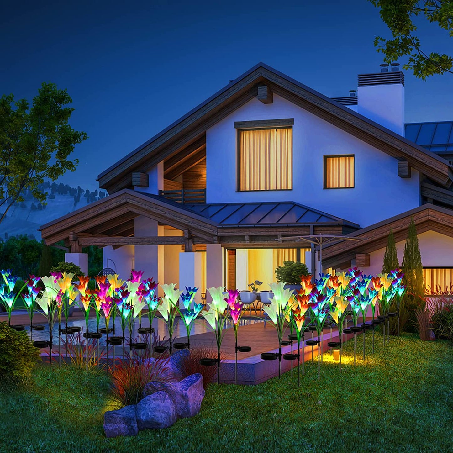 Outdoor Solar Garden  Lights Bigger Lily (2 Pack) - Blue