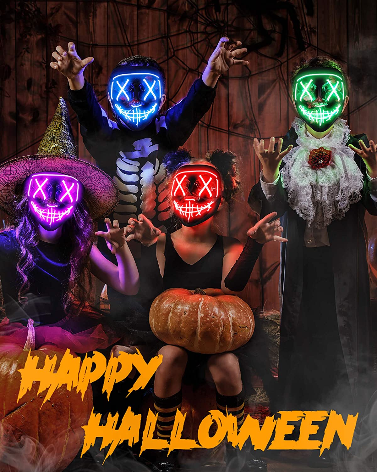 Colplay LED Light Up Halloween Mask,Scary Glow LED Face Mask with 3 lighting Modes & El Wire for Costume&Cosplay Party - Green