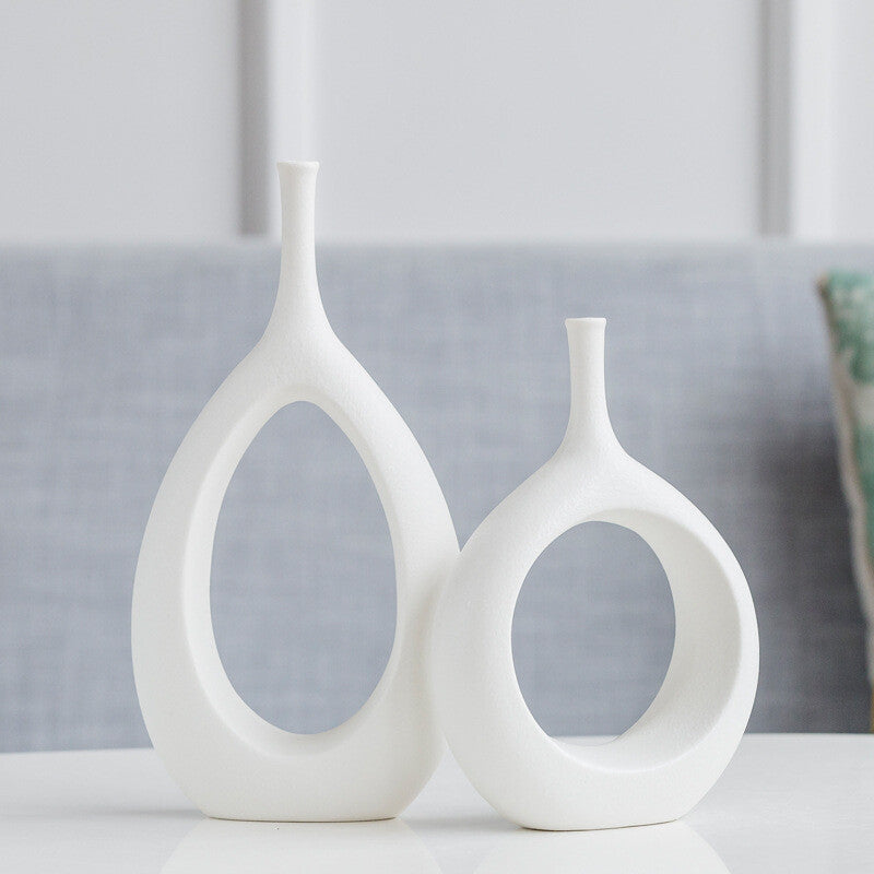 Ceramic Flower Vase Donut Hollow 2 Pcs Set