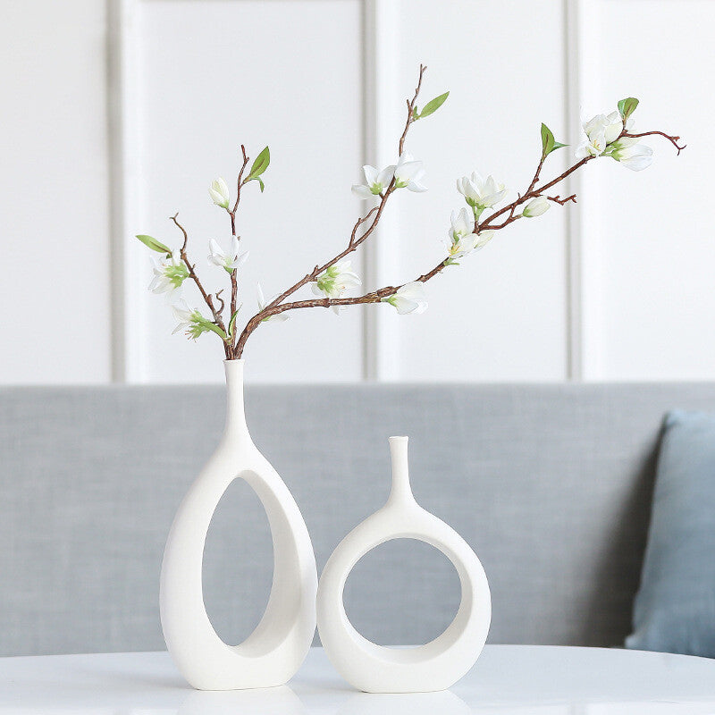 Ceramic Flower Vase Donut Hollow 2 Pcs Set