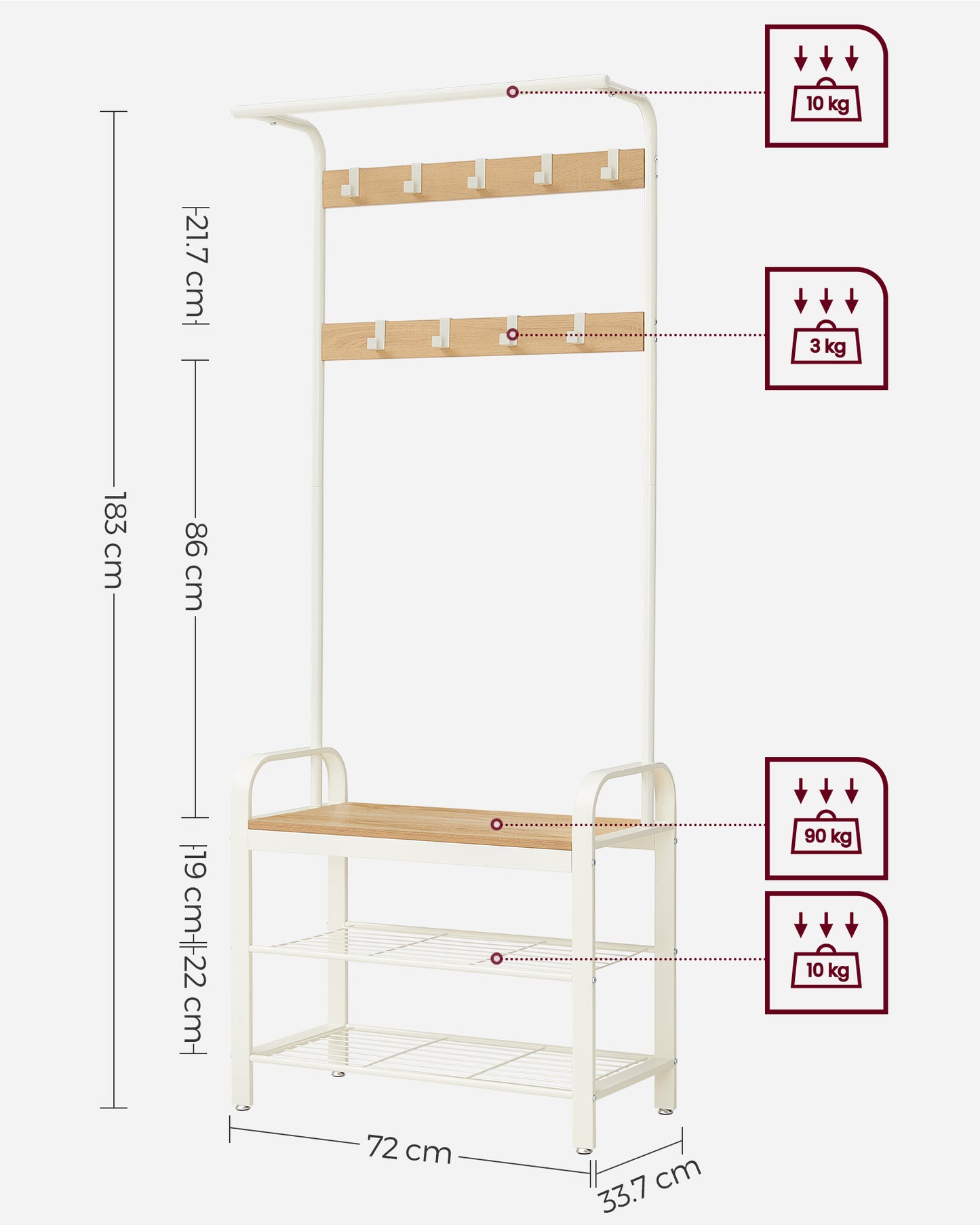 VASAGLE Coat Rack, Coat Stand with Shoe Storage Bench