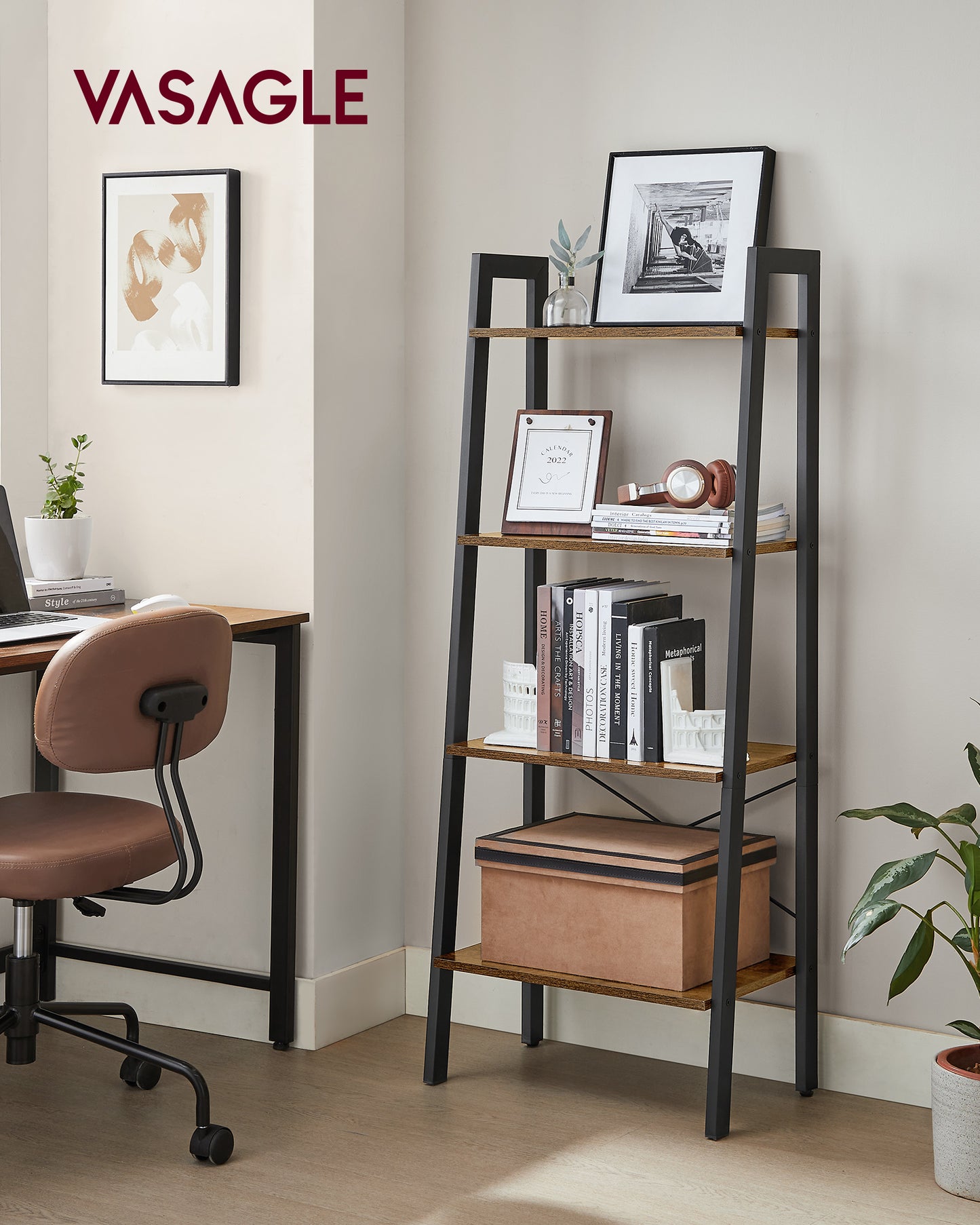 VASAGLE Ladder Shelf, 4-Tier Bookshelf, Storage Rack