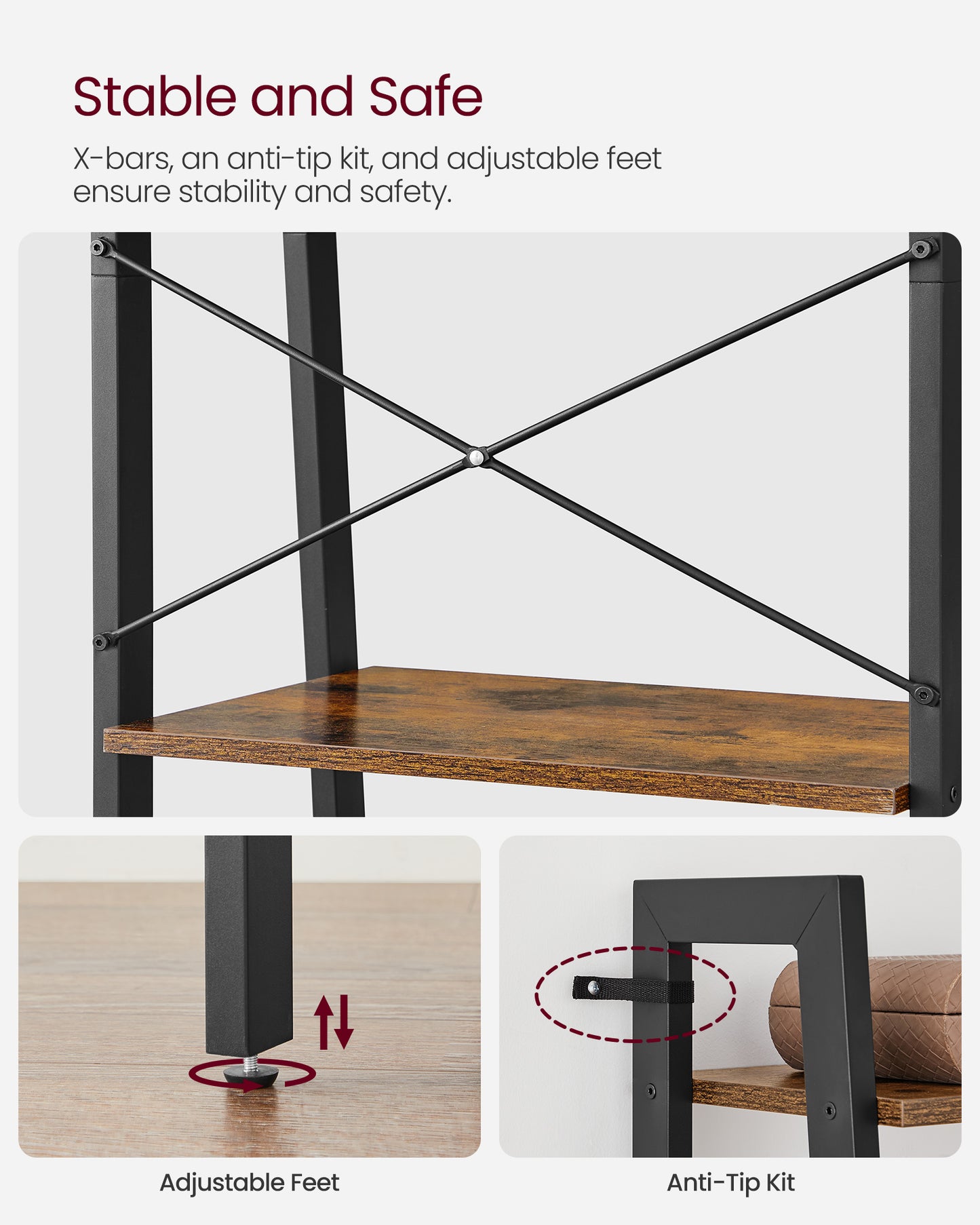 VASAGLE Ladder Shelf, 4-Tier Bookshelf, Storage Rack