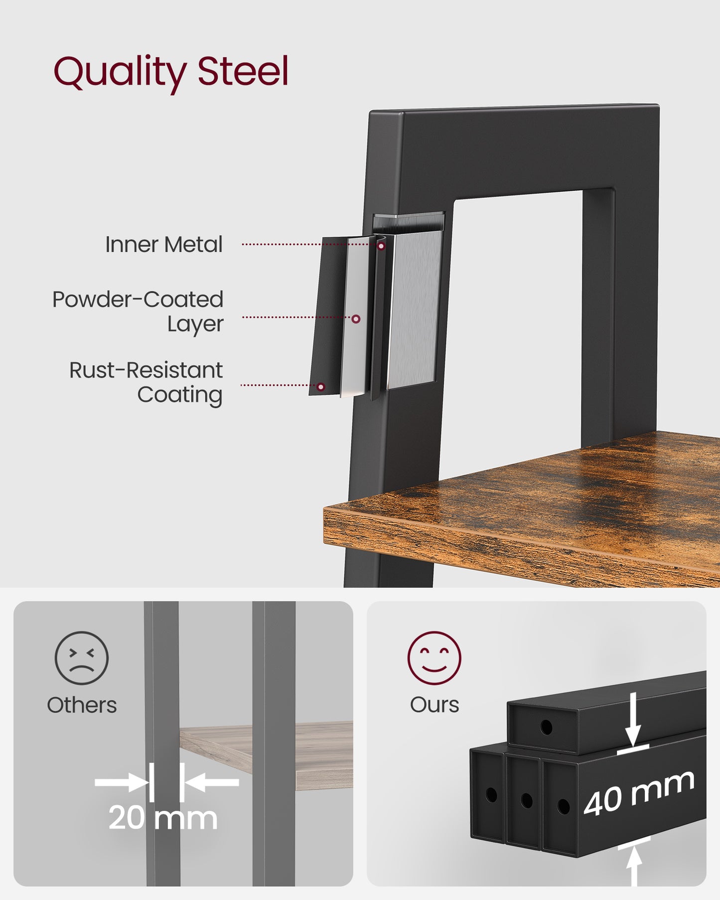 VASAGLE Ladder Shelf, 4-Tier Bookshelf, Storage Rack