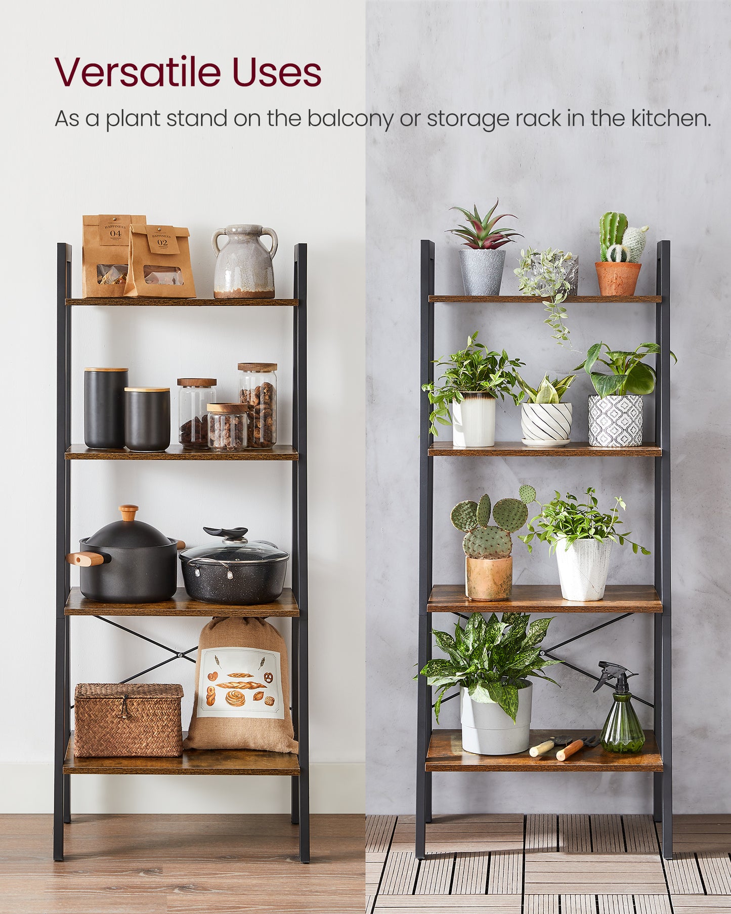VASAGLE Ladder Shelf, 4-Tier Bookshelf, Storage Rack