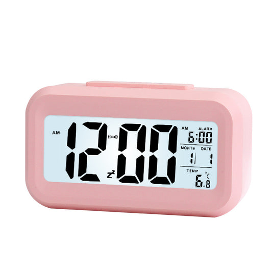Smart LCD Night Light Digital Date Temperature Alarm Clock Pink