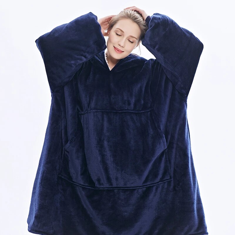 EXTRA THICK Oversized Microfiber Wearable Blanket Blue