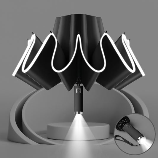 Auto Open Close Umbrella With Flashlight Handle Auto Open Close - Black
