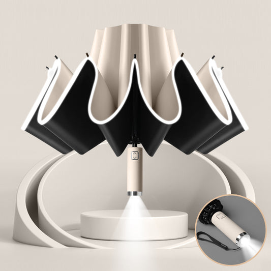 Auto Open Close Umbrella With Flashlight Handle Auto Open Close - Sand